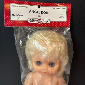 Fibre Craft Angel Doll 13" – Vintage Blonde, Sleepy Eyes #3049P-01 New Old Stock